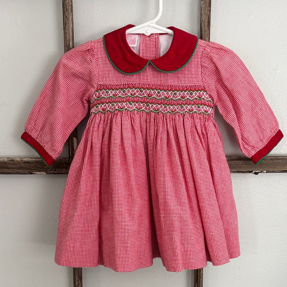 Vintage smocked infant Christmas dress